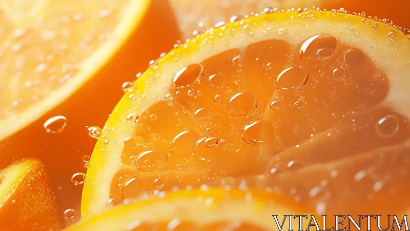 Sunlit orange slices sparkling with fresh citrus bubbles.