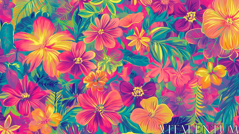 Vibrant Botanical Tapestry: Digital Floral Composition.