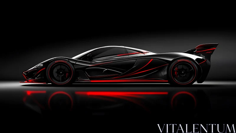 Sleek black supercar glowing with bold red racing energy.