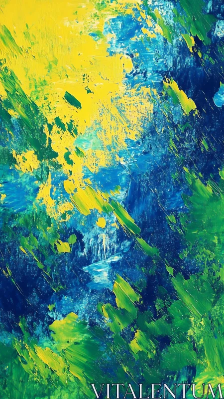 Bold yellow and blue abstract strokes suggest vivid motion.