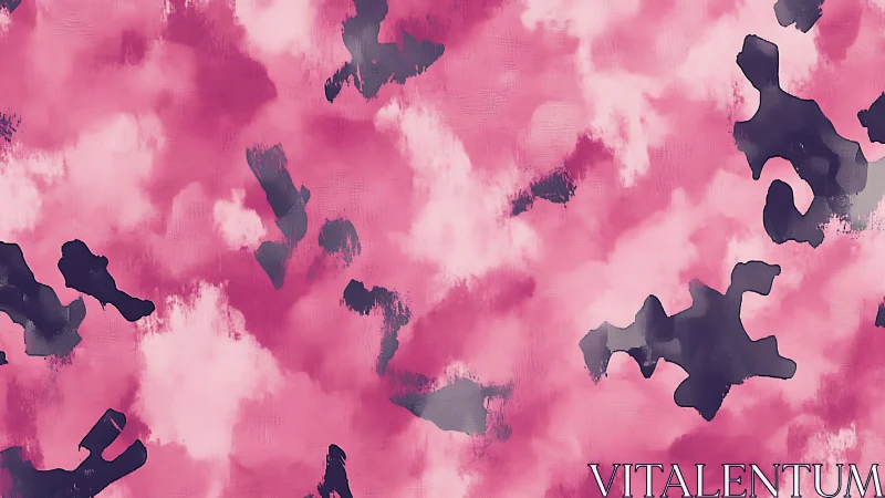 Pink camouflage texture blends soft clouds and dark shapes