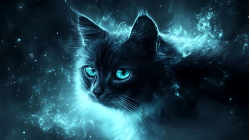 Mystical Feline: Luminescent Cat with Cosmic Energy.