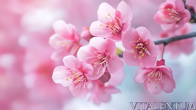 Close-up of pink cherry blossoms on soft blurred background.