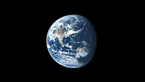 Earth globe with North and South America illuminated in space