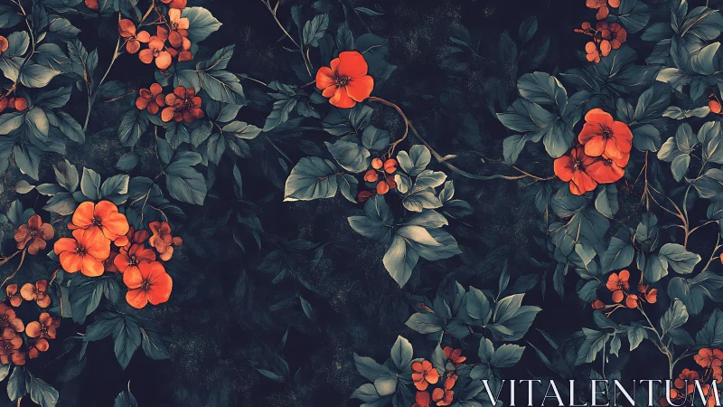 Crimson Blooms Dance Through Emerald Twilight. Period.