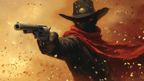 Gunmetal outlaw carves burning silence through desert dusk