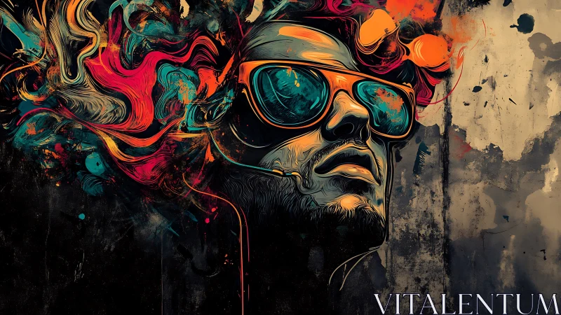 Neon dreamer with electric shades in swirling street graffiti.