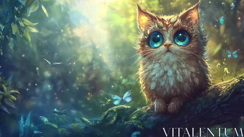 Forest-eyed kitten quietly negotiates peace with butterflies