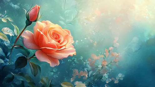 Coral blossom whispers secrets through luminous morning mist and shadow