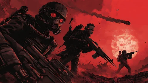 Red eclipse strike team storms the burning wasteland front.