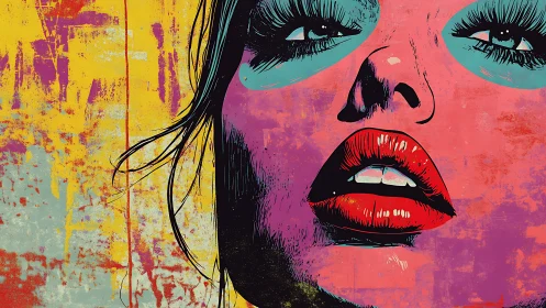 Neon-lashed muse in electric lipstick and splattered daydreams.