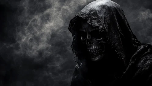 Midnight reaper leans from the smoke with quiet hunger