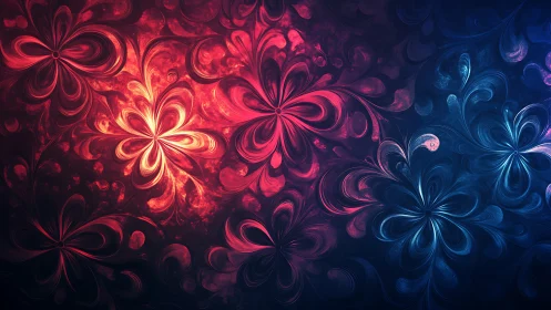Glow-touched fractal flowers drifting from dusk to dawn.