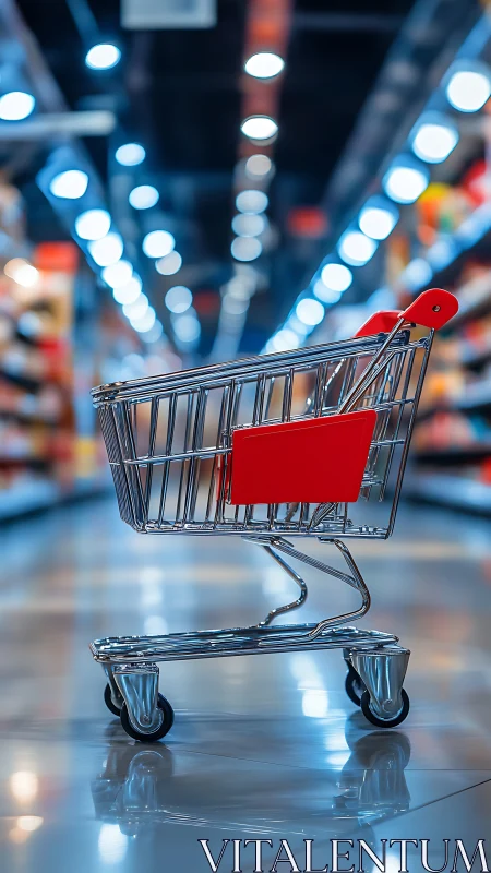 Runway lights crown a chrome shopping cart on patrol