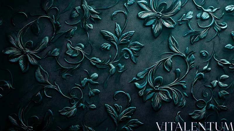 Teal night garden embossed in swirling floral shadows.