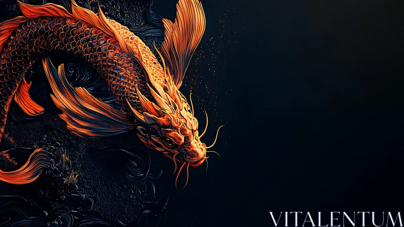 Radiant orange koi dragon arcs across deep cyan void