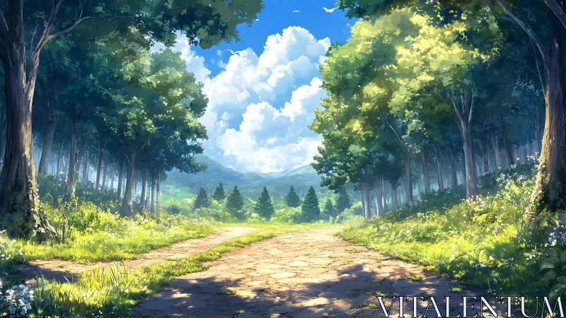 Alpine Forest Corridor with Mountain Vista.