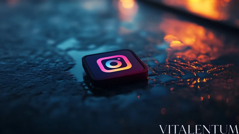 Instagram Icon Emerges from Molten Surface in Neon Glow.
