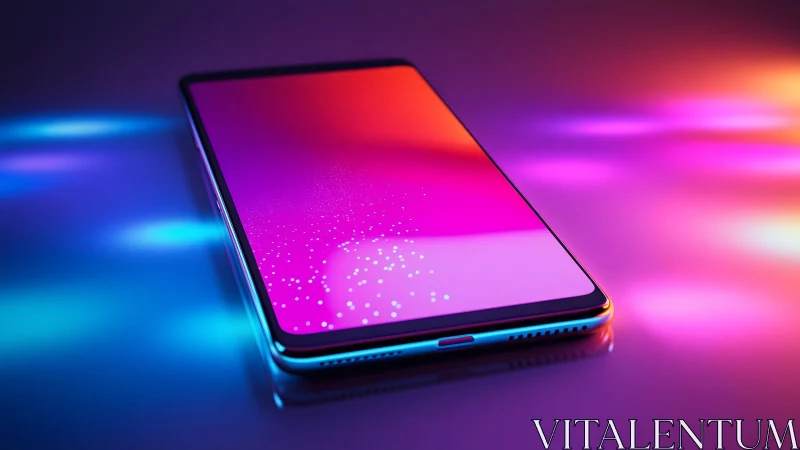 Modern smartphone with glowing neon colors in futuristic style.