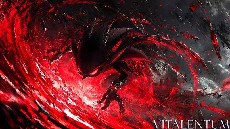 High energy vortex around stylized hedgehog silhouette in red void