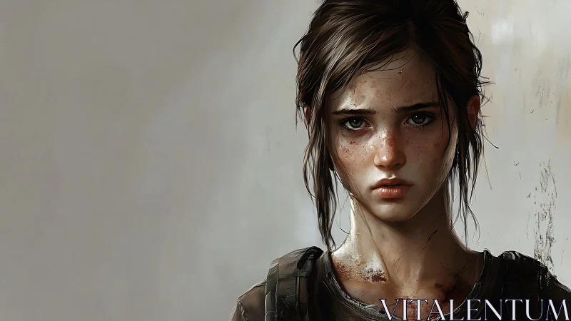 Wounded young survivor in gritty digital portrait study.