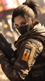 Masked tactical operative rendered in high-detail digital art