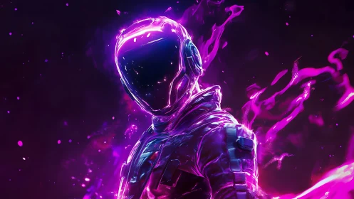 Luminous cosmic explorer glows in radiant neon starlight