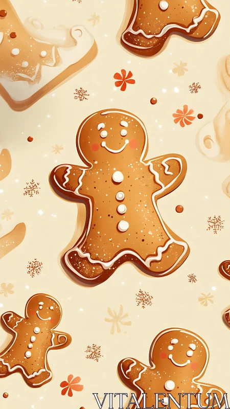 Gingerbread men cookies arranged on light festive background