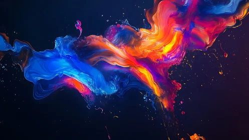 Colorful fluid plumes intersect on a dark digital background