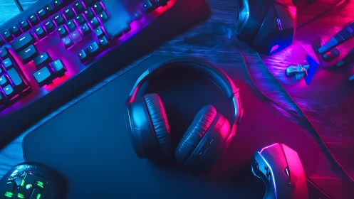 Gaming headset and RGB peripherals on dark desktop.