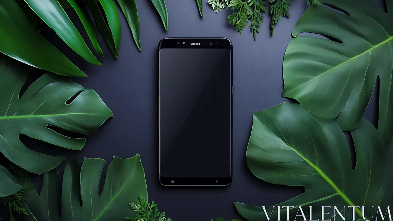 Monstera Dreams: Samsung Phone Nestled Among Jungle Leaves.