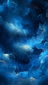 Nebula tide drifts through midnight blue cosmic caverns.