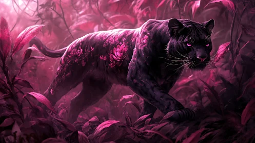 Ethereal Phantom Prowling Through Magenta Flora.