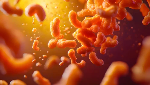 Crunchy Cheese Snacks Floating in Warm, Dramatic Lighting.