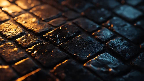 Midnight cobblestones sipping firelight and distant rain.