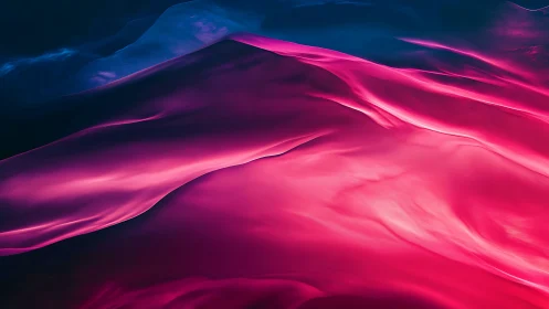 Neon magenta waveforms form fluid gradient surfaces under cyan light