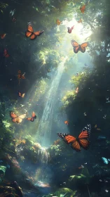 Monarch Reverie Beneath the Hidden Emerald Waterfall.