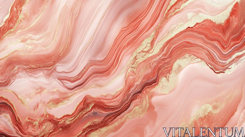 Rose quartz marble waves glow with soft golden accents.