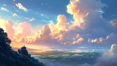 Sunlit clouds bloom above a vast, serene valley panorama.