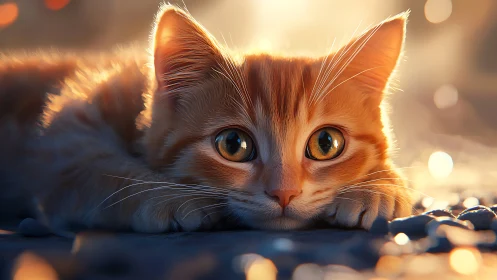 Golden-Eyed Cat Basking in Warm, Dreamy Sunlight