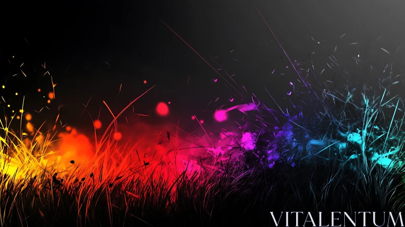 Neon grass bursts across a dark horizon in radiant motion