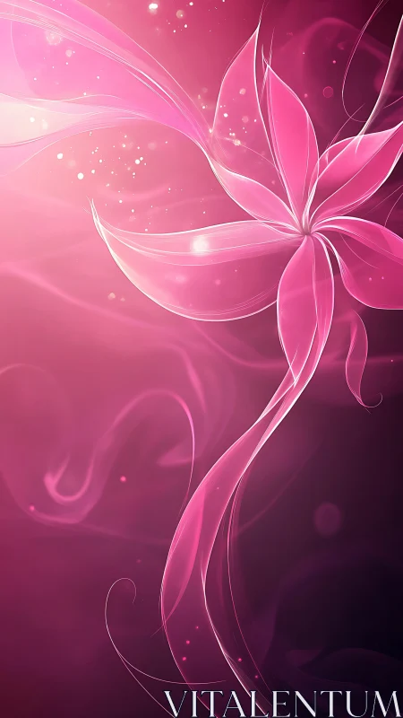 Luminous pink abstract flower drifts through dreamy light