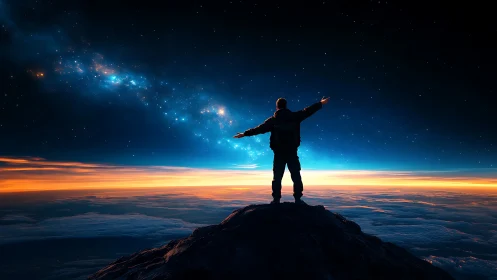 Under starlit skies, a lone dreamer greets the horizon.