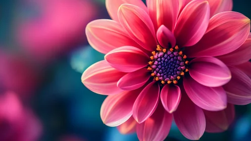 Pink Bloom Radiates Luminous Petals and Purple Heart.