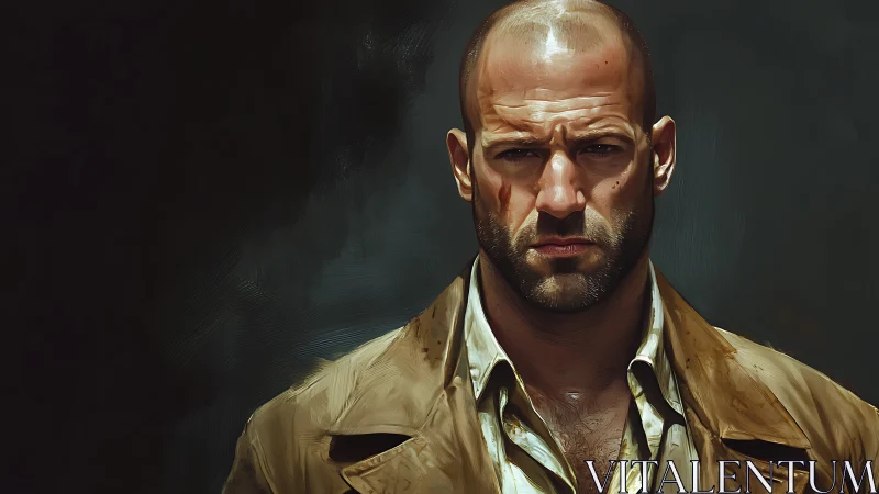 Brooding detective portrait under dramatic side lighting.