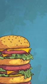 Stacked burger illustration with asymmetrical negative space.