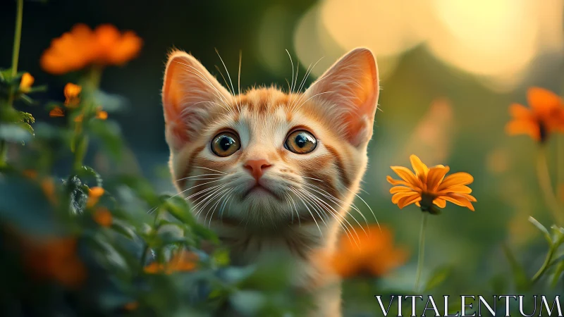 Curious Orange Tabby Among Golden Wildflowers.