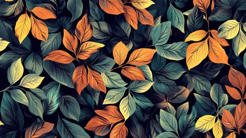 Midnight foliage carnival in teal, amber, and embers of gold.