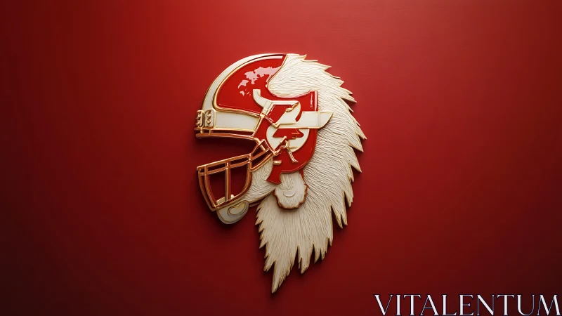 Gold lion-helmet emblem merges animal profile and gridiron gear