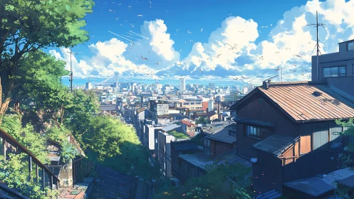 Hillside residential view overlooks dense coastal cityscape